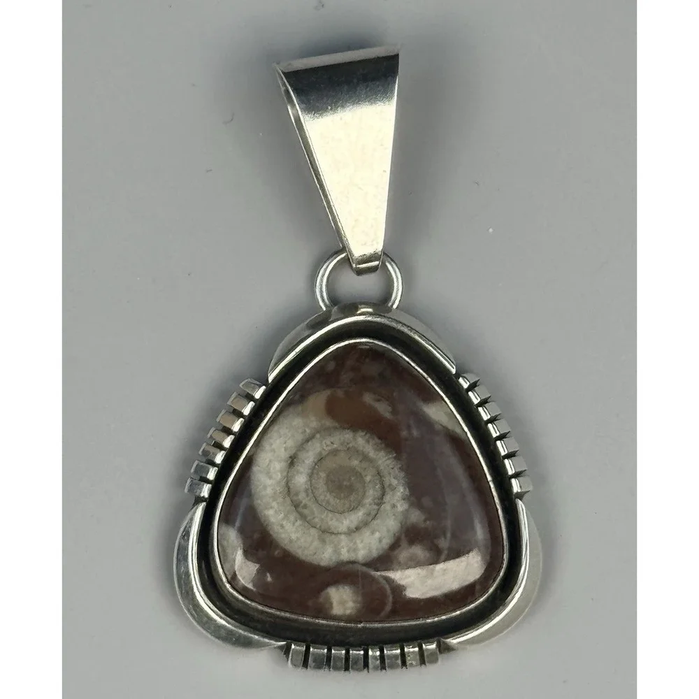 D'Anz LTD Sterling Silver Fossil Gastropod Pendant Southwestern Artisan 8.2g